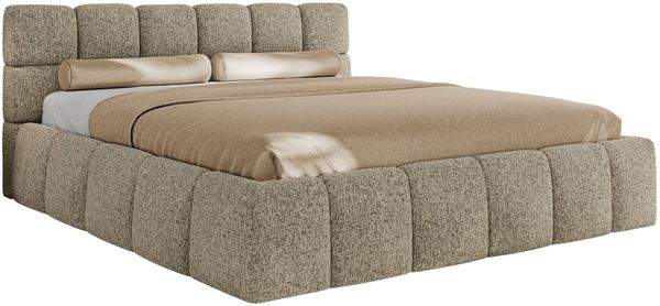 Doppelbett mit Gasdruckfeder, Polsterbett NIRA CLASSIC Holzlattenrost Bett mit Stauraum, gepolstertes Kopfteil Bettkasten - 140 x 200 cm - Dunkelbeige Strukture Bild 5