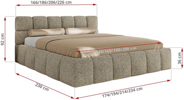 Doppelbett mit Gasdruckfeder, Polsterbett NIRA CLASSIC Holzlattenrost Bett mit Stauraum, gepolstertes Kopfteil Bettkasten - 140 x 200 cm - Dunkelbeige Strukture Bild 6