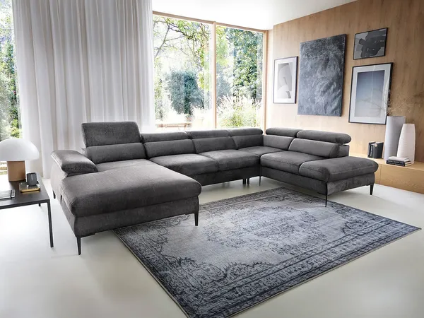 Vente-unique - SEPINA Sofa SamtStoff Grau - B 214 cm x H 75 cm x L 353 cm