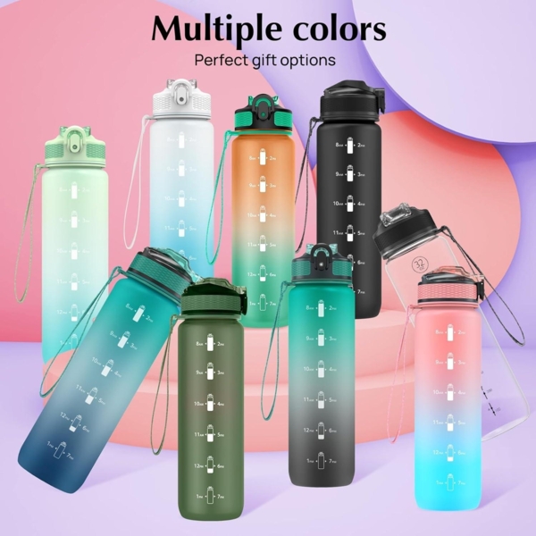 Sport-Wasserflasche mit Strohhalm und Zeitmarkierungen, auslaufsicher, BPA-frei Bild 6