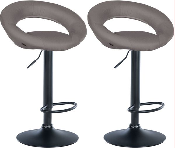 2er Set Barhocker MEKIM - Stoff Grau 52x47x77 cm Schwarz | Barstuhl Höhenverstellbar Mit Lehne Drehbar Tresenhocker Tresenstuhl Kneipenhocker