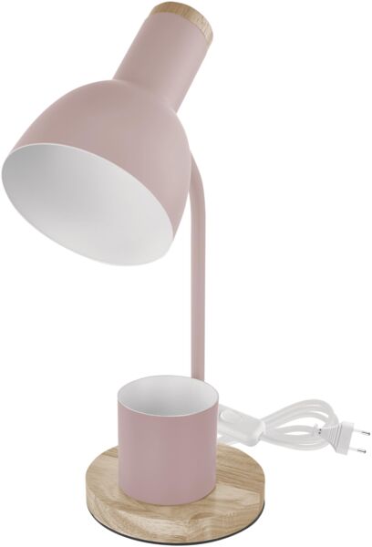 EMOS - LED Tischlampe POPPY mit Stift-Halter, E27 Gewinde - elegante Leseleuchte aus Metall mit Fuß aus Holz - Netzkabel 1,5m mit Schalter und Eurostecker - ohne Lichtquelle, E27 max. 25W - Rosa