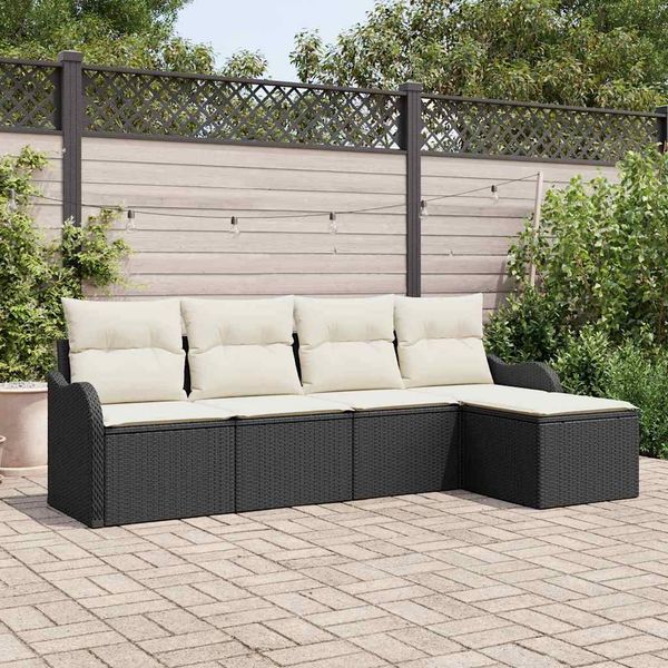 vidaXL Garten-Sofa-Set mit Kissen 5 pcs Schwarz Poly Rattan 3354326