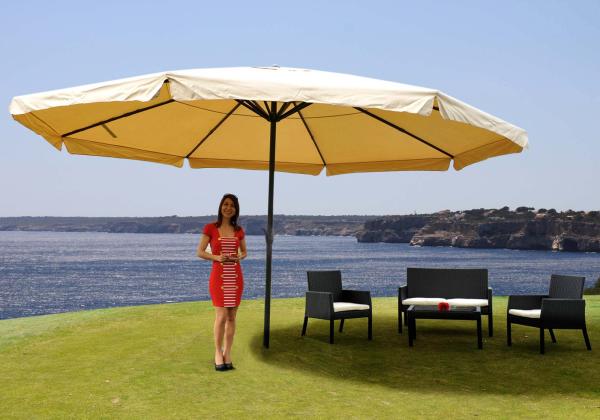 Mendler 'Meran Pro' Sonnenschirm, Gastronomie Marktschirm ohne Volant Ø 5m Polyester/Alu , ohne Schirmständer, Creme