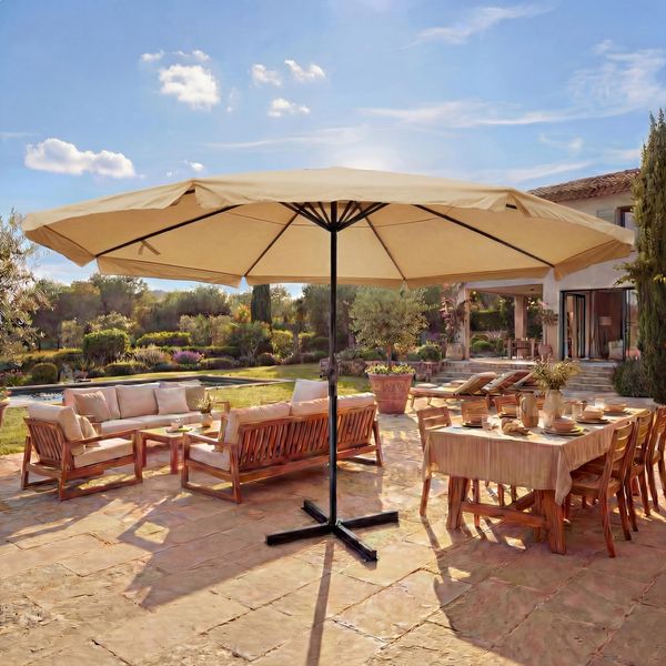 Mendler 'Meran Pro' Sonnenschirm, Gastronomie Marktschirm ohne Volant Ø 5m Polyester/Alu , ohne Schirmständer, Creme
