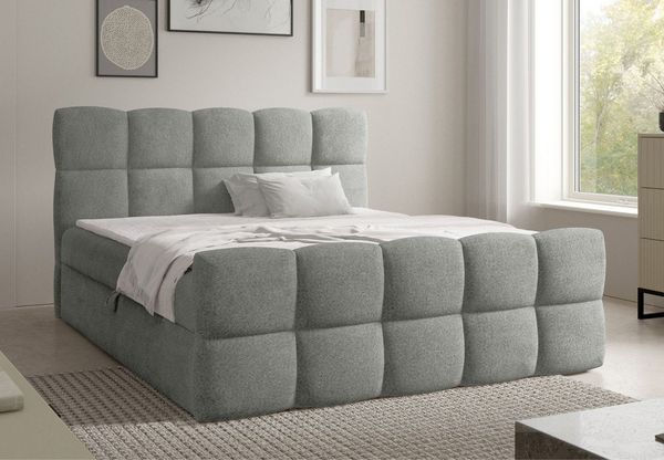 Home Collective Boxspringbett Polsterbett Doppelbett Bubble Bett mit Stauraum, Topper, viele Größen (Verfügbare Größen: 120x200, 140x200, 160x200, 180x200, 200x200 cm), komfortable Liegehöhe edles Design mit Steppung Grau