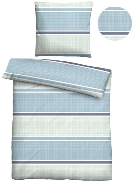 Traumhaft schlafen - Castell - Markenbettwäsche Thermo-Fleece Bettwäsche 0360444 QUERBALKEN, eisblau, 1x 155x220 cm + 1x 80x80 cm