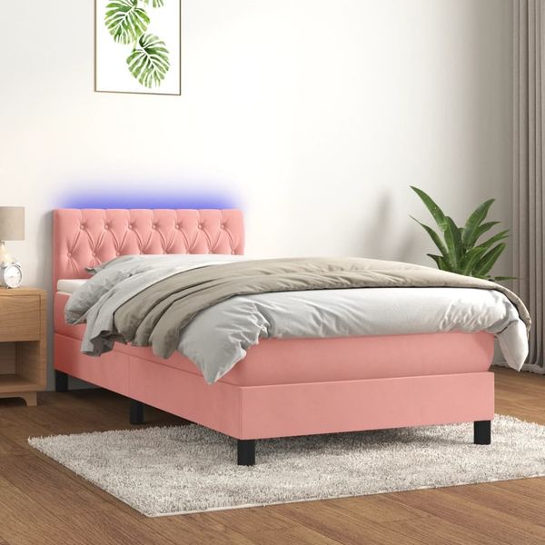 vidaXL Boxspringbett mit Matratze & LED Rosa 90x190 cm Samt 3134560