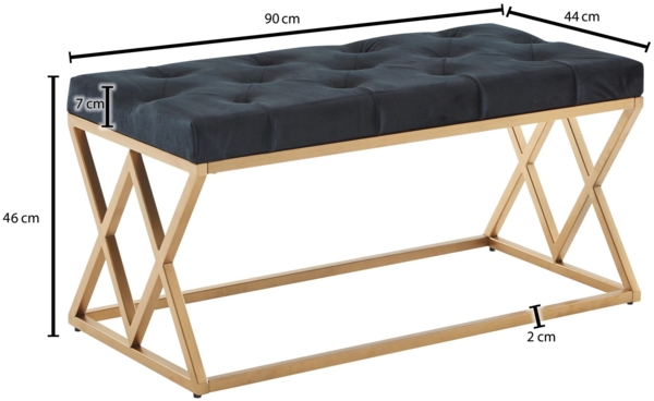 Sitzbank Samt Schwarz 90 x 46 x 44 cm Flur Polsterbank mit Metallgestell | Bettbank Schlafzimmer Chesterfield Design | Flurbank Garderobenbank Modern Bild 3