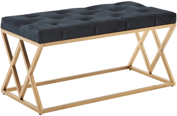 Sitzbank Samt Schwarz 90 x 46 x 44 cm Flur Polsterbank mit Metallgestell | Bettbank Schlafzimmer Chesterfield Design | Flurbank Garderobenbank Modern Bild 6