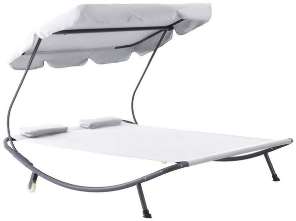 Outsunny Gartenliege, Campingliege mit Kopfkissen, 3 St, Sonnenliege, Elegante Doppelliege mit verstellbarem Sonnendach