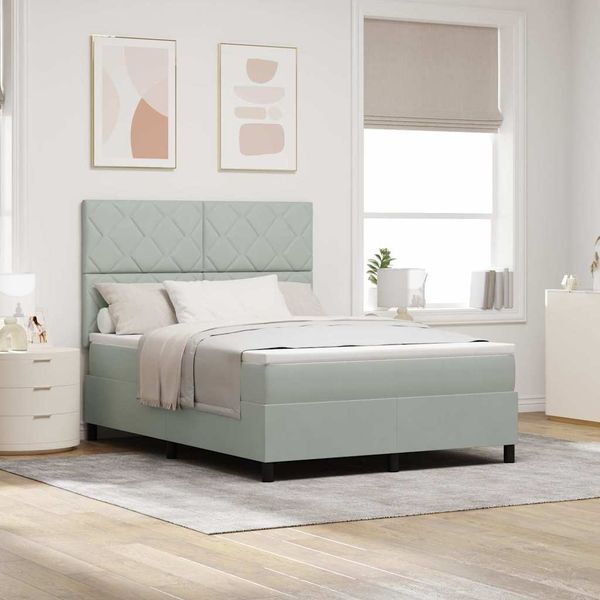 vidaXL Boxspringbett mit Matratze Hellgrau 140 x 200 cm Samt 3339902