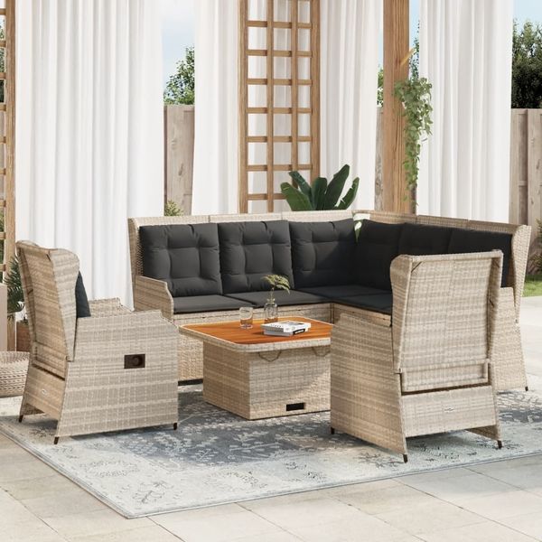 vidaXL 5-tlg. Garten-Lounge-Set mit Kissen Hellgrau Poly Rattan 3262154