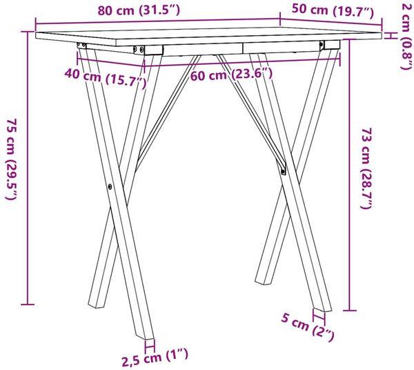 vidaXL Esstisch X-Gestell 80x50x75 cm Massivholz Kiefer und Stahl 3282694 Bild 10