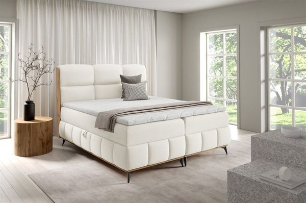 Boxspringbett Schlafzimmerbett CHARLIE 200x200cm Stoff Fibi Ecru