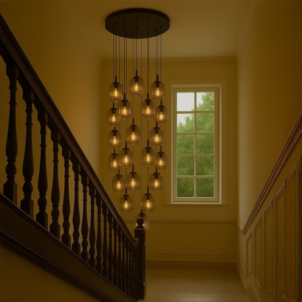 s.luce Velo Galerieleuchte 20-flammig Ø 120cm Baldachin Ø 20cm Braun, Klar, Rauch Bild 2