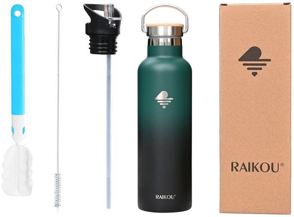 RAIKOU Isolierflasche Edelstahl Trinkflasche Vakuumisolierte Wasserflasche Thermoflasche, bis zu 12H heiß / 24H kalt,mit 2 Deckel,350ml/500ml/750ml/1000ml
