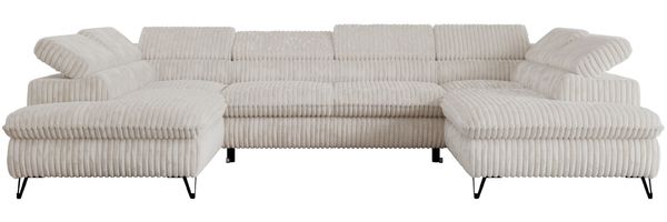 Mks Möbel 'Peter U' Wohnlandschaft mit Bettkasten, Bettfunktion & einstellbaren Kopfstützen, Creme, Cord, mit Topper Bild 7