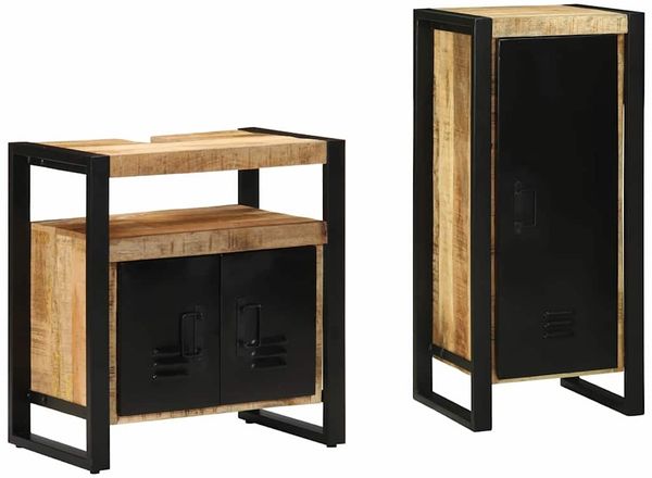 vidaXL Badezimmermöbel-Set 2 pcs Braun und Schwarz Massivholz Mango 3305608