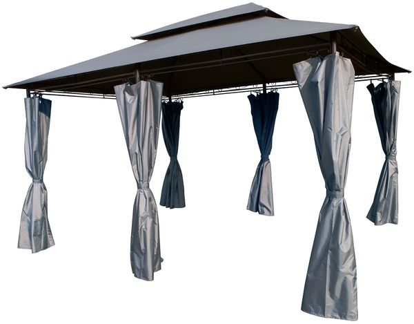 LEX XXL Pavillon mit Doppeldach & Seitenteile, wasserdicht, Metall / Polyester steingrau, 3x4 m
