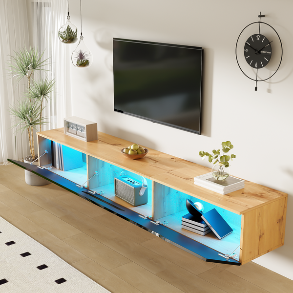 TV-Schrank 180 cm Schwarz Holzoptik LED Beleuchtung 16 Farben Bluetooth App Steuerung Soft-Close Türen Wandmontage