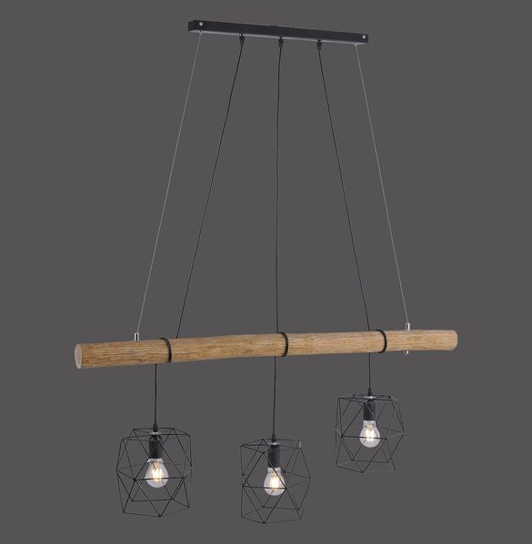 Leuchten Direkt 3er Pendelleuchte Edgar schwarz-holz 120x20 cm E27 60 W