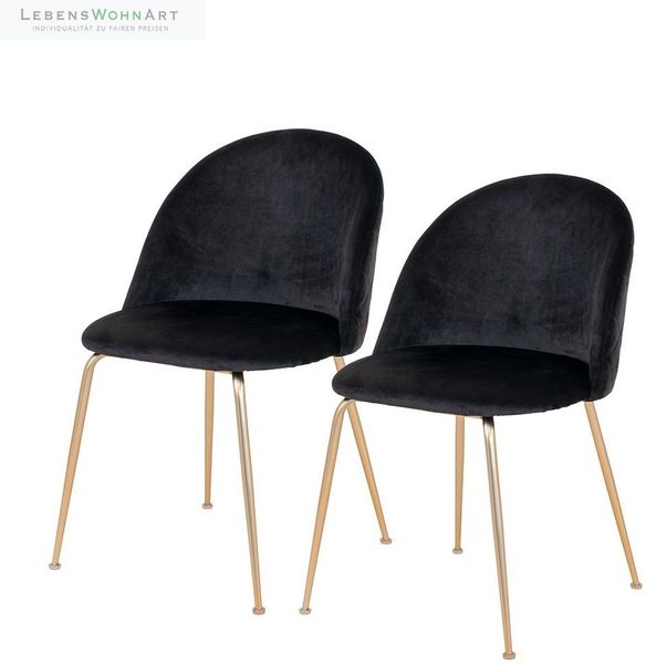 Eleganter Stuhl GENF (2er Set) schwarz Samt - Beine in Messing-Look