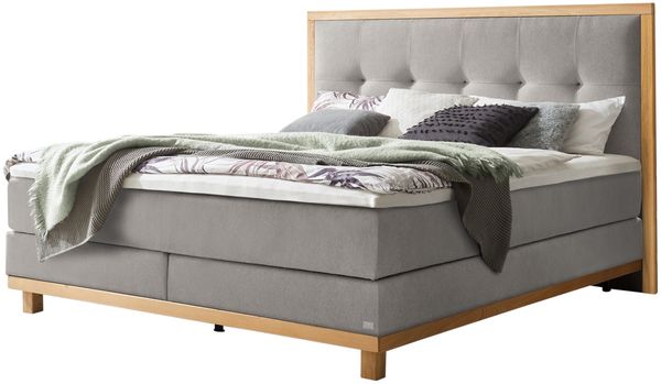 Cecilia Boxspringbett grau Eiche MassivholzPolyester/Polyamid/Viskose 206cm x 188cm x 125cm