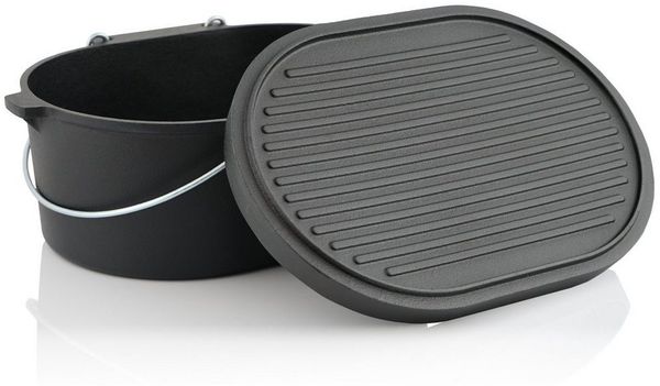 BBQ-Toro Grilltopf Dutch Oven 9,3 Liter, Gusseisen Kochtopf ohne Füße, eingebrannt, Gusseisen