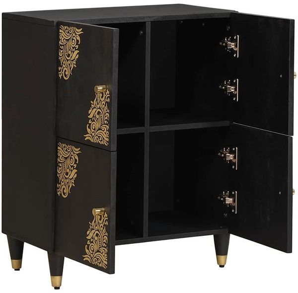 Sideboard, Kommode mit Regal Schwarz 60 x 33 x 75 cm Massivholz Mango j2053p
