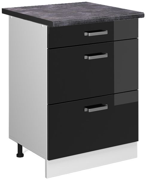 Küchenunterschrank R-Line Schwarz Hochglanz 60 cm mit Schubladen, AP Anthrazit Vicco