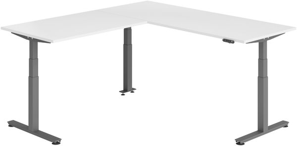 bümö Eckschreibtisch elektrisch höhenverstellbar L-Form: 200x220 cm in weiß, Gestell graphit - Stehschreibtisch mit Memory-Steuerung, elektrischer XXL Schreibtisch für die Ecke, XDSMW-2014-W-G