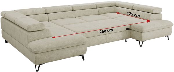 MKS Möbel 'Pablo U-Form' Wohnlandschaft mit Bettkasten, Creme, Schenille grob, Visco Topper Bild 8