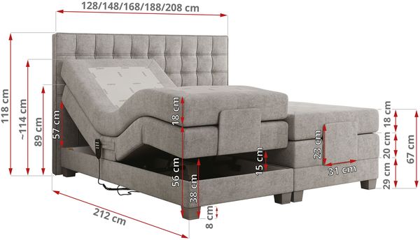 Boxspringbett elektrisch verstellbar, Schlafzimmerbett, Bettkasten - ELEKTRO - 180 x 200 cm - Hellgrau Stoff - H3 Bild 6
