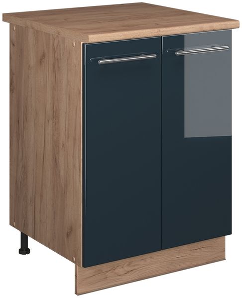 Spülenunterschrank Fame-Line Dunkelblau Hochglanz/Goldkraft Eiche 60 cm Vicco