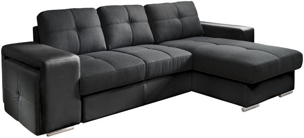 Cotta C209660 C310/H360 Polsterecke mit Schlaffunktion und Bettkasten, 278 x 157 cm, Kunstleder und Strukturstoff im schwarz