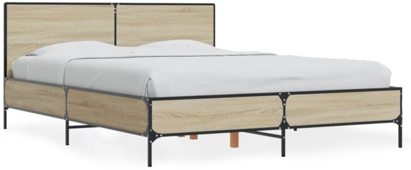 vidaXL Bettgestell Sonoma-Eiche 135x190 cm Holzwerkstoff und Metall 3280028