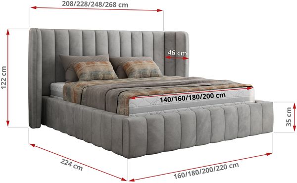 Polsterbett GOLETTA CLASSIC 200 x 200 cm mit gepolstertem Kopfteil, stabilem Bettrahmen, Lattenrost und Bettkasten mit Gasdruckfedern, Doppelbett, zeitloses Design Multipocket Matratze Matratze - Hellgrau Velvet - ELORI LUX Bild 4