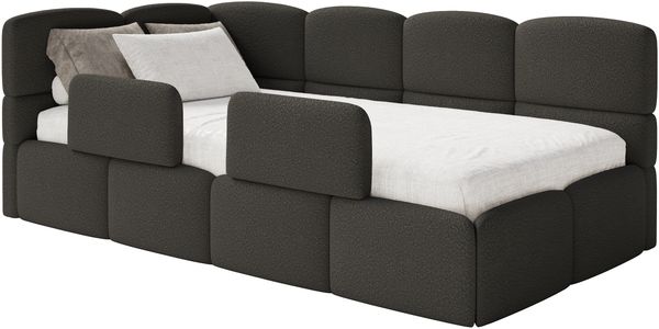 Selsey 'Cloudy' Kinderbett 120x200, Kopfteil links, Matratze & Bettkasten, Bouclé Braun