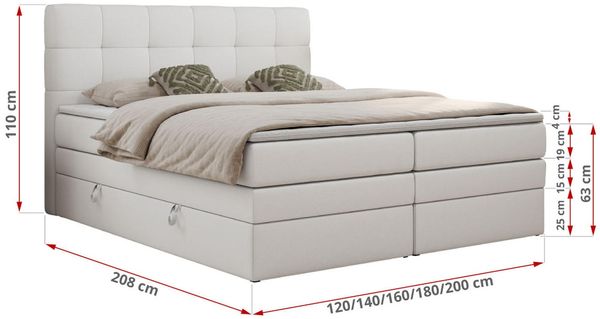 Boxspringbett mit Kopfteil und Topper, Polsterbett - LUKA-KING - 140x200cm - Weiß Kunstleder - H3 Bild 5