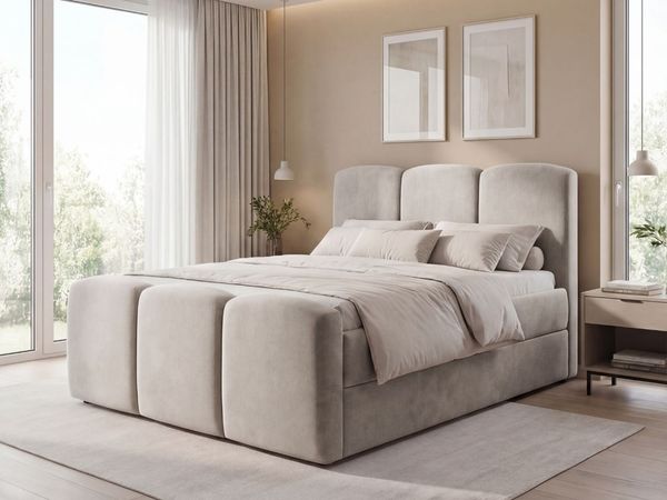 GRAINGOLD Campi Doppelbett 160x200, Boxspringbett mit zwei Bettkästen, mit Kopfteil, Velour-Stoff, Grau