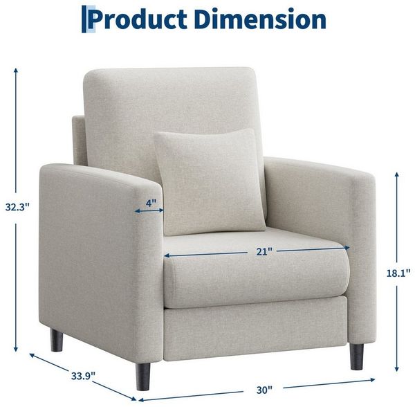 GarveeMore Sofa halbkomprimiertes Einzelsitzsofa,mit abnehmbaren und waschbarenBezügen, 86x82x76CM Lesesessel für das Schlafzimmer, werkzeugloser Aufbau