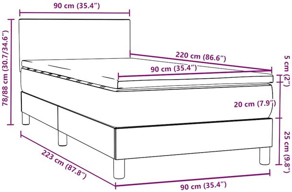 vidaXL Boxspringbett mit Matratze Rosa 90x220 cm Samt 3316052 Bild 12