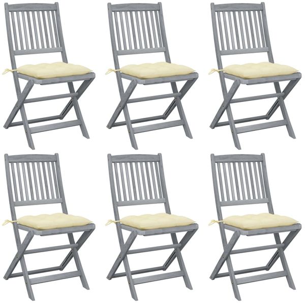 vidaXL Klappbare Gartenstühle 6 Stk. mit Kissen Massivholz Akazie 3065451