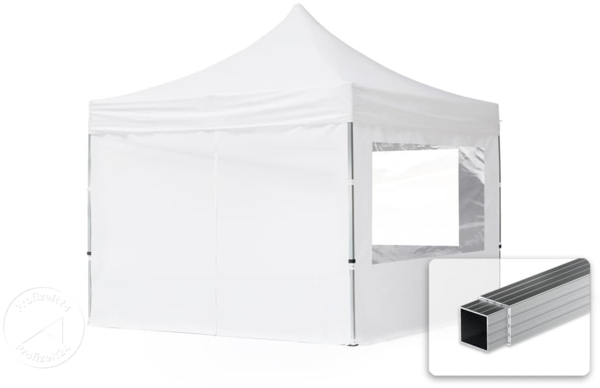 3x3 m Faltpavillon, ECONOMY Alu 32mm, Seitenteile mit Panoramafenster, weiß