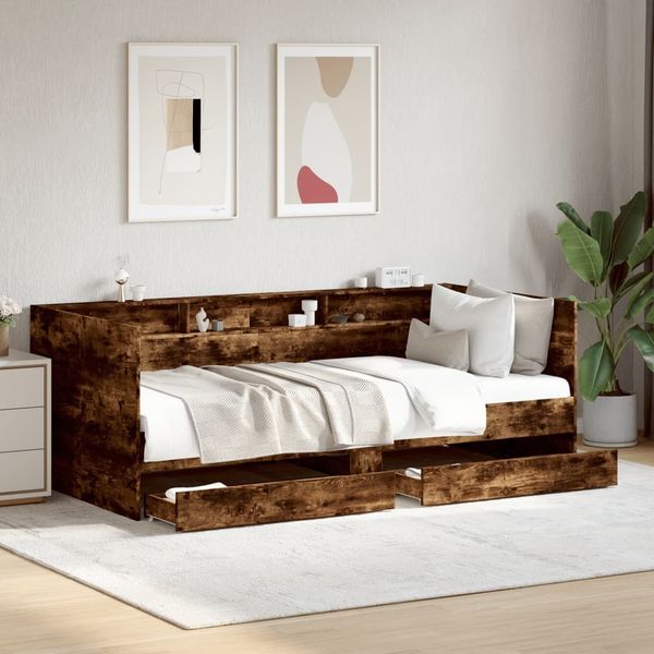 vidaXL Tagesbett mit Schubladen ohne Matratze Räuchereiche 90x190 cm 3280857