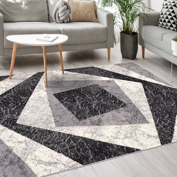 Mazovia Designteppich Modern Teppich Kurzflor Wohnzimmerteppich Robust und pflegeleicht GRAU, 120x170 cm, Fußbodenheizung,Allergiker geeignet,Farbecht,Pflegeleicht,Geometrisch