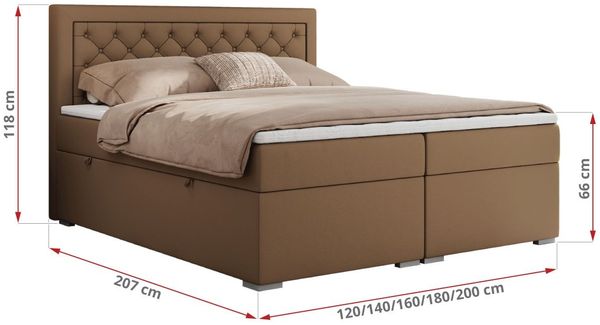 Boxspringbett, Modern Bett mit Multipocket-Matratze und zwei Bettkästen - JASIR - 200 x 200 cm - Braun Kunstleder - H3 Bild 5