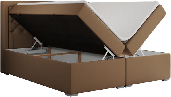 Boxspringbett, Modern Bett mit Multipocket-Matratze und zwei Bettkästen - JASIR - 200 x 200 cm - Braun Kunstleder - H3 Bild 4