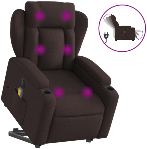 vidaXL Elektrischer Massagesessel mit Aufstehhilfe Dunkelbraun Stoff 3204523